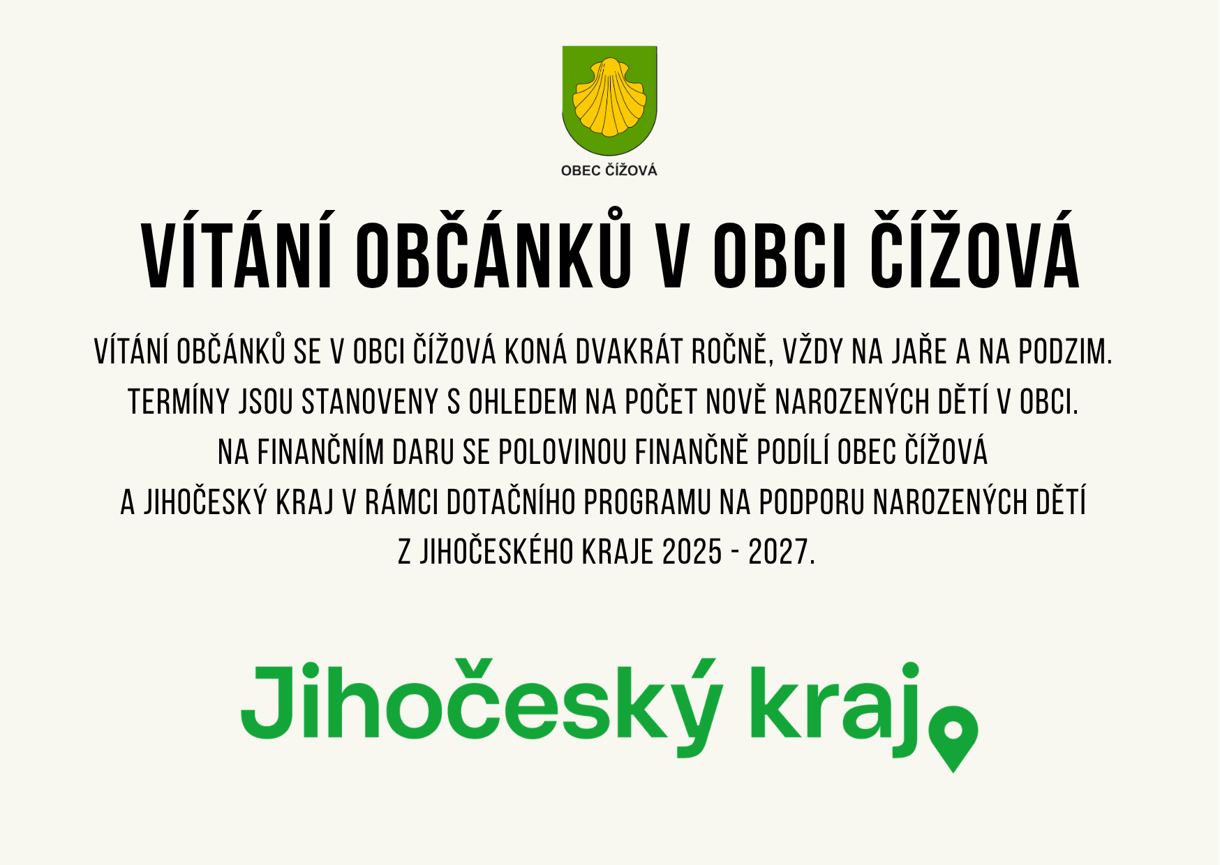 Podpora narozen�ch d�t� z Jiho�esk�ho kraje 2025 - 2027
